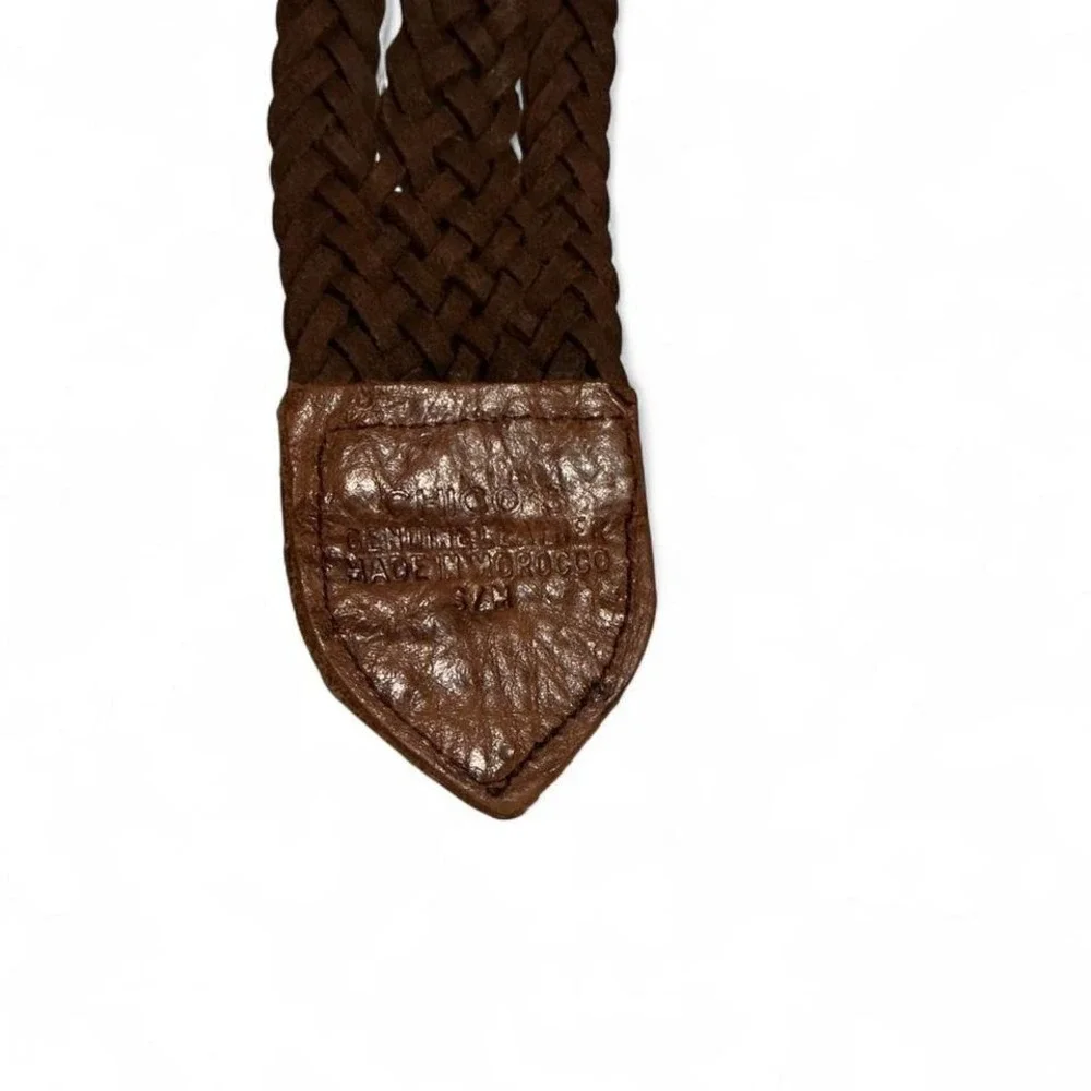 VTG Chico's Morocco Brown Bohemian Braided Leather‎ Belt with a metal buckle.
